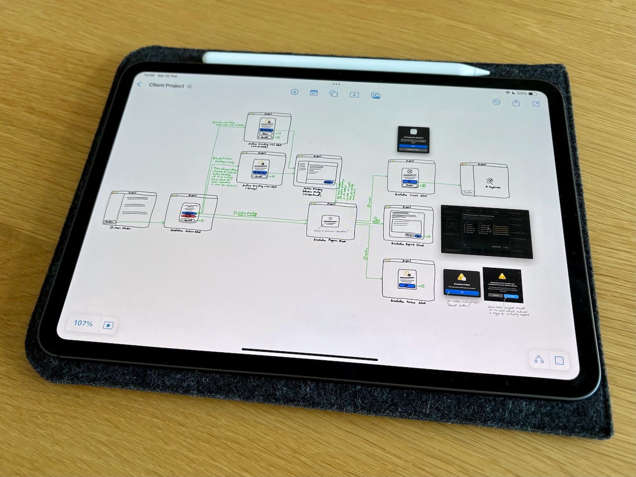 A sketch of a UI flow in Freeform on my iPad